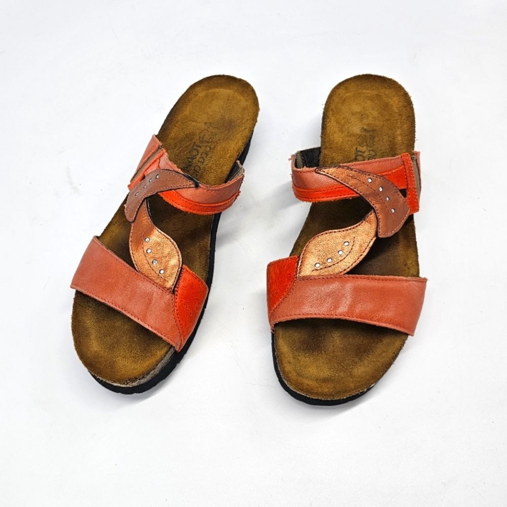 NAOT Kimberly Coral Orange Papaya Cork Wedge Slip On Sandal Shoes
